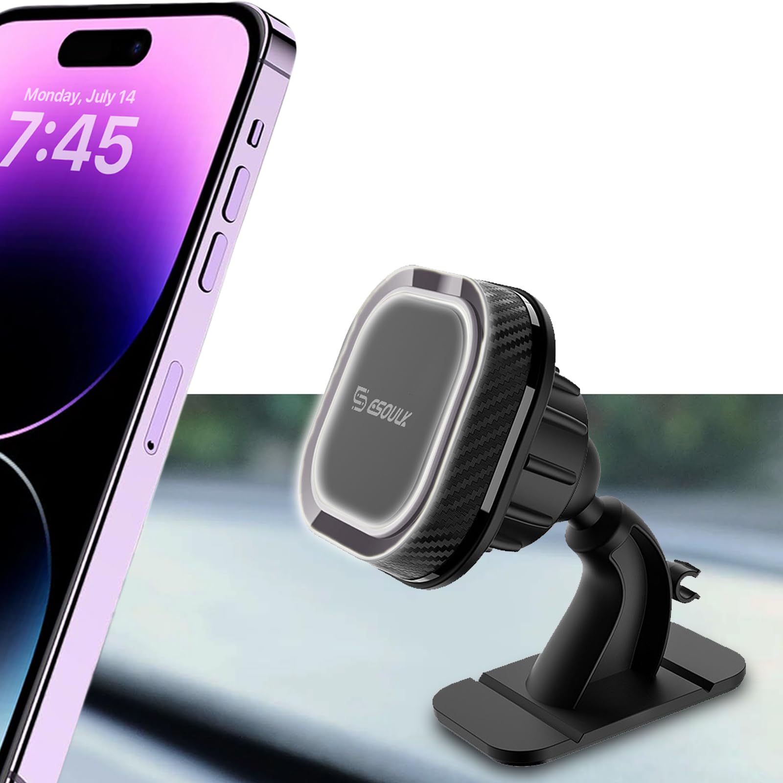 Photo 1 of Esoulk Magnetic Car Phone Holder – Stick-On Dashboard Mount with Strong 3M Adhesive, 360° Rotation, Secure Grip, Universal Compatibility for iPhone, Android, GPS – Durable, Compact & Easy to Install