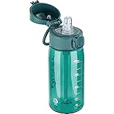 OLDLEY Kids Water Bottles with Straw 420ml/14oz BPA Free Tritan Water Bottle with Handle Leakproof School Sports Drinking Bottle for Toddler Boys Girls,Dark Green