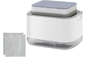 SPERO SPERA Kitchen Dish Soap Dispenser with Sponge Holder, 2-in-1 Countertop Soap Pump Dispenser, Soap Dispenser for Kitchen Sink with 2-Packs Wire Dishwashing Rag,White