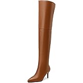 SKYSTERRY Thigh High Boots Over the Knee Boots for Women Pointed Toe Stiletto High Heel Boots Comfortable Wide Calf Side Zipper Pull On Wedding Party Dating Long Fall Boots 2.4 Inch