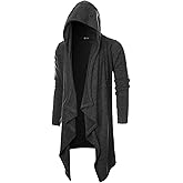 GIVON Mens Hooded Cardigan Ruffle Shawl Collar Drape Cape Overcoat with Pockets & Oversized Hood