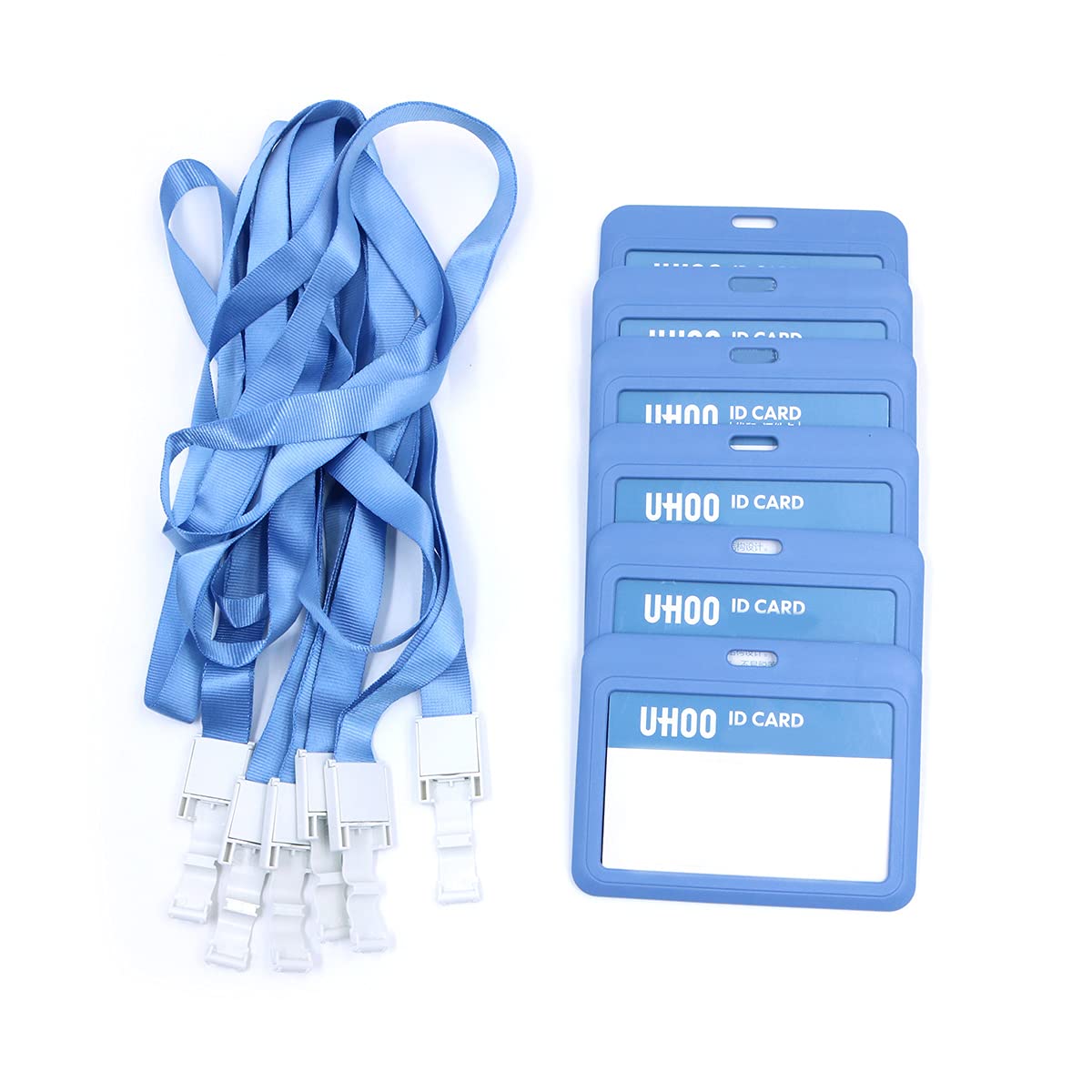 Tiardey 6 Pack 2.8 x 4.4inch Hard Horizontal ID Badge Holder Snap-in Card Case with 1.5m Lanyard - Blue