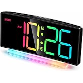 Cadmos Digital Alarm Clock - Extra Loud for Heavy Sleepers Adults Teens Kids, Rainbow Bedside Clock for Bedrooms, Large Display, 7 Color Night Light, Weekday &amp; Weekend, 12/24h (Black+Dynamic)