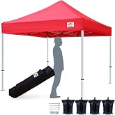 Tistent 10'x10' Pop Up Canopy Tent Commercial Instant Shelter with Heavy Duty Carrying Bag, 4 Canopy Sand Bags Red