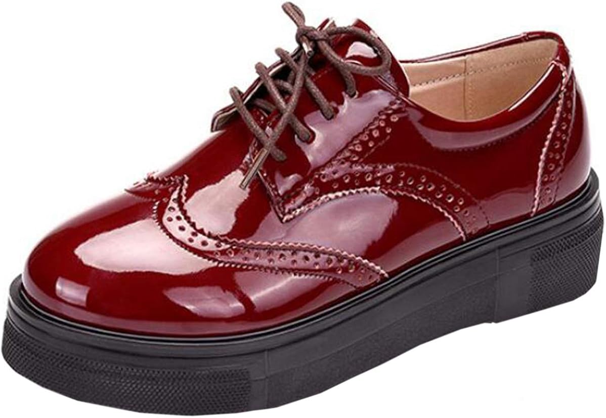  | DADAWEN Women's Platform Lace-Up Comfort Wingtips Square Toe Oxford Shoes Brogues | Oxfords
