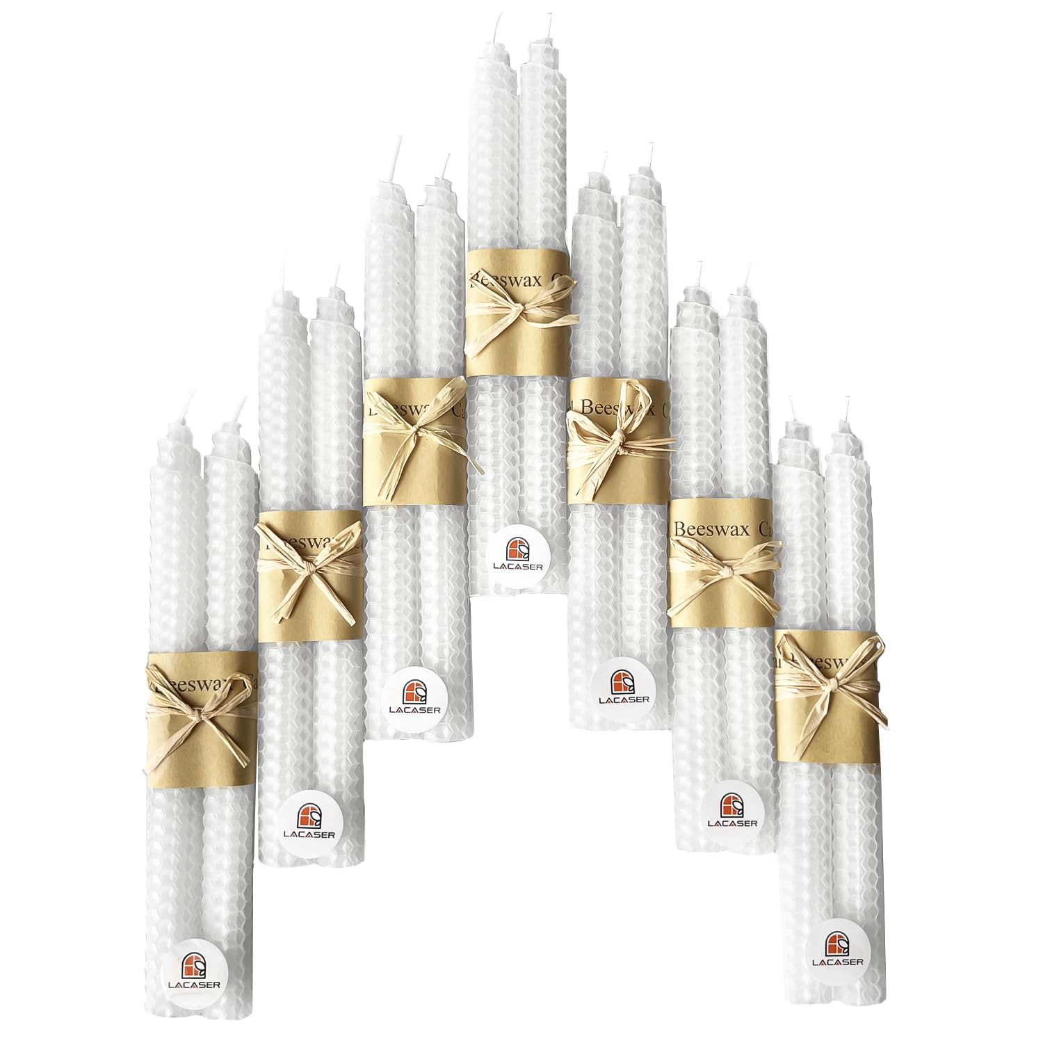 Photo 1 of Lacaser Natural Beeswax Taper Candles Bulk Set of 14pcs, Smokeless&Unscented&Dripless Long Candlesticks 9",4~5 Hours Burning Time Each,White