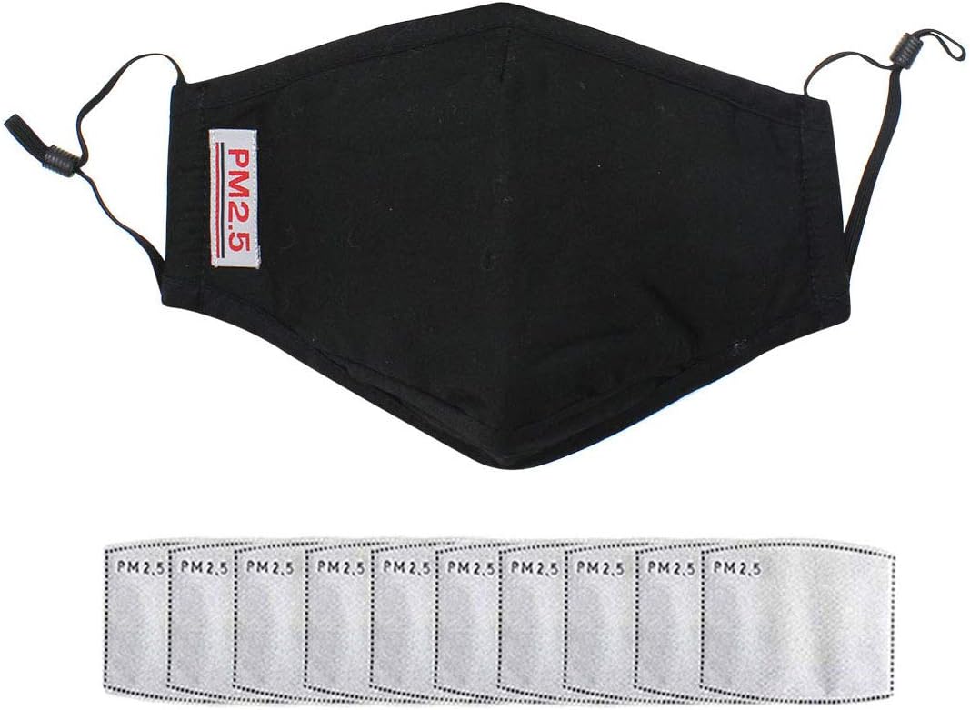 Suilly Cotton Reusable Breathing Mouth Cover for Outdoor Sports with 10 Inserts Black