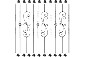 Zwinz 10 Pack Wrought Iron Balusters, 1/2" x 44" Balusters for Staircase Interior, Decorative Metal Stair Spindles with 20 Fixed Swivel Shoes, Satin Black