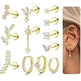 ORAZIO 16 Gauge Cartilage Earrings for Women Flat Back Hypoallergenic Surgical Steel Small Flatback Stud Hoop Cartilage Earring Stack Set Daith Conch Tragus Helix Piercing Jewelry Single PC