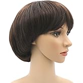 NEWPECK Afro Girls Cosplay Mushroom Wig Short Haircut With Bangs Bob Wig For Black Women (Brown)
