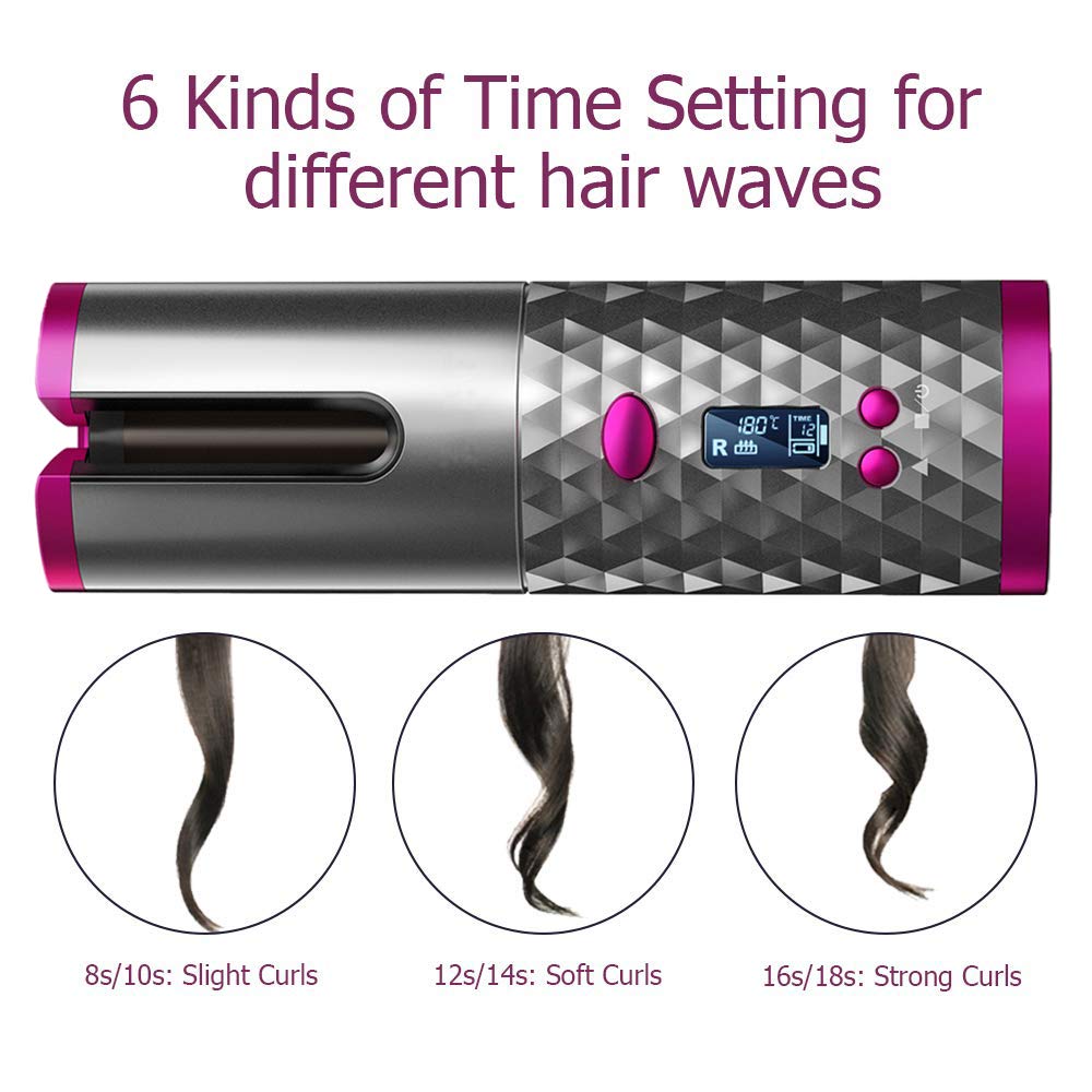 Cordless Auto Curler, PADCIST MagicRod The World\'s First Wireless Portable Electric Hair L/R Rotating Curler, Curling Wand Tongs, 300℉-390℉ Control, Full Anti-scalding, Curls or Waves Anytime Anywhere