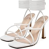 Mostrin Womens Sandals Strappy Heels for Women Lace Up Square Open Toe Heels Tie Up High Heeled Sandals for Prom, Party, Daily Wear