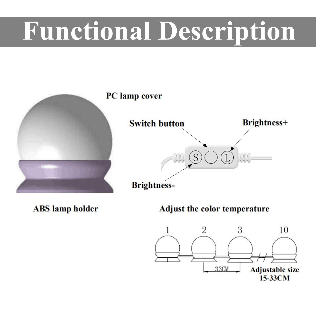 Vanity Mirror Makeup Lamp, KeepTpeeK 10 Bulbs Vanity 3 Color Lighting Modes Brightness Dimmable USB Charge LED Mirror Light for Bedroom Makeup Vanity Table
