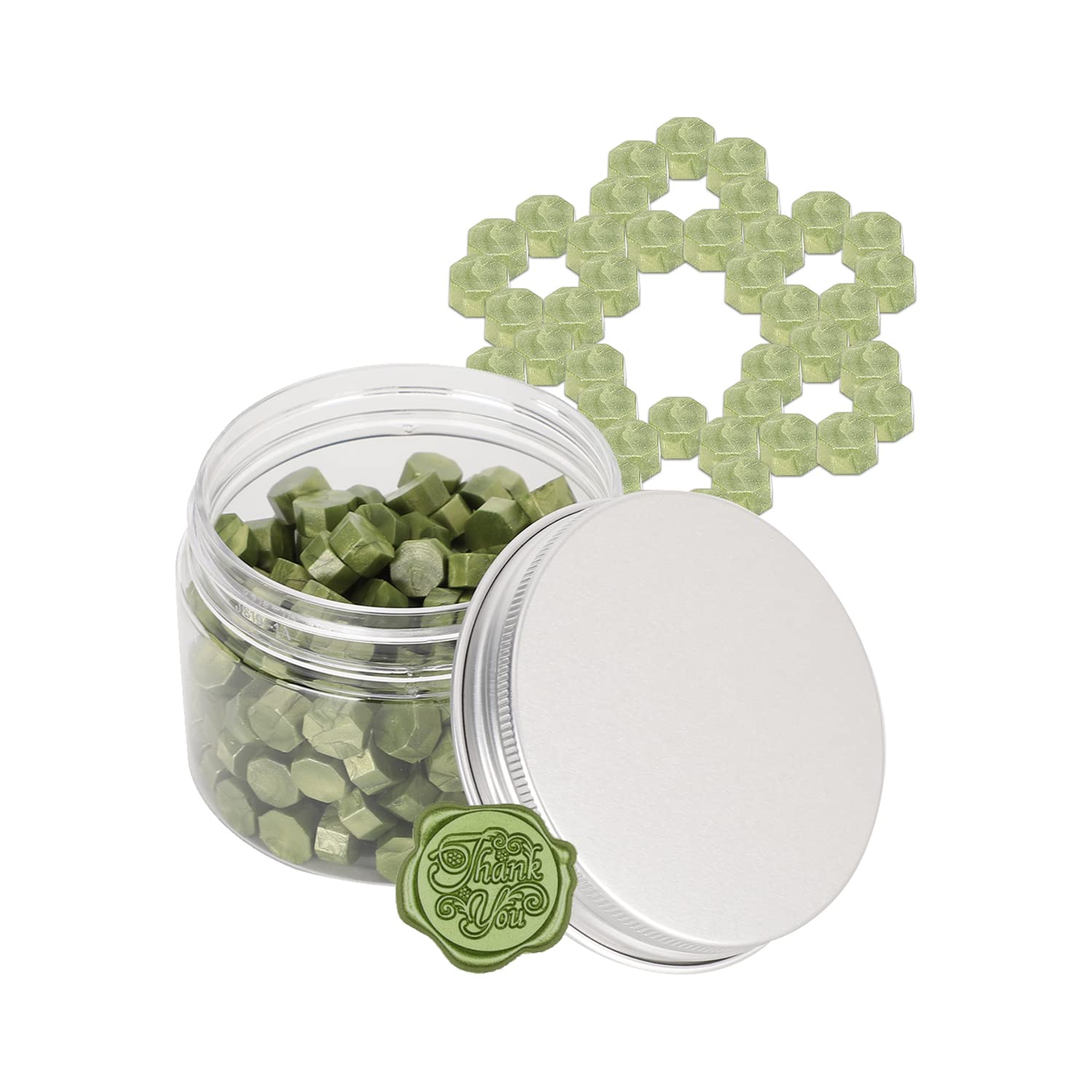 200Pcs Wax Seal Beads, Colorful Octagonal Vintage Retro Sealing Wax Bead for Wedding Invitations, Christmas Cards, Envelopes, Wine Packages(Pine Green)