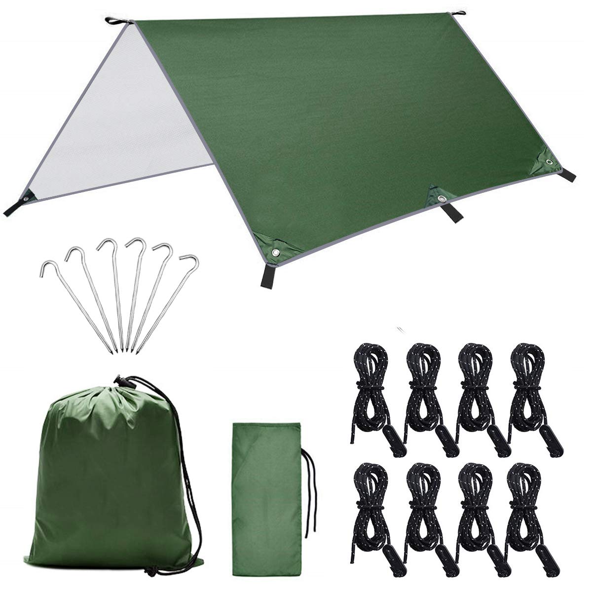 Dokpav 3m x 3m Camping Tent Tarp Shelter, Camping Tarpaulin Anti UV, Lightweight Hammock Rain Fly Waterproof, Camping Tarp Shelter with 6 Aluminium Stakes, 8 Ropes and Carrying Bag for Outdoor Picnic