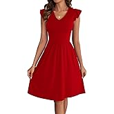 HELYO Women's Summer Dresses Cute V Neck Ruffle Sleeve Cocktail Short Work Casual Dress with Pockets 648