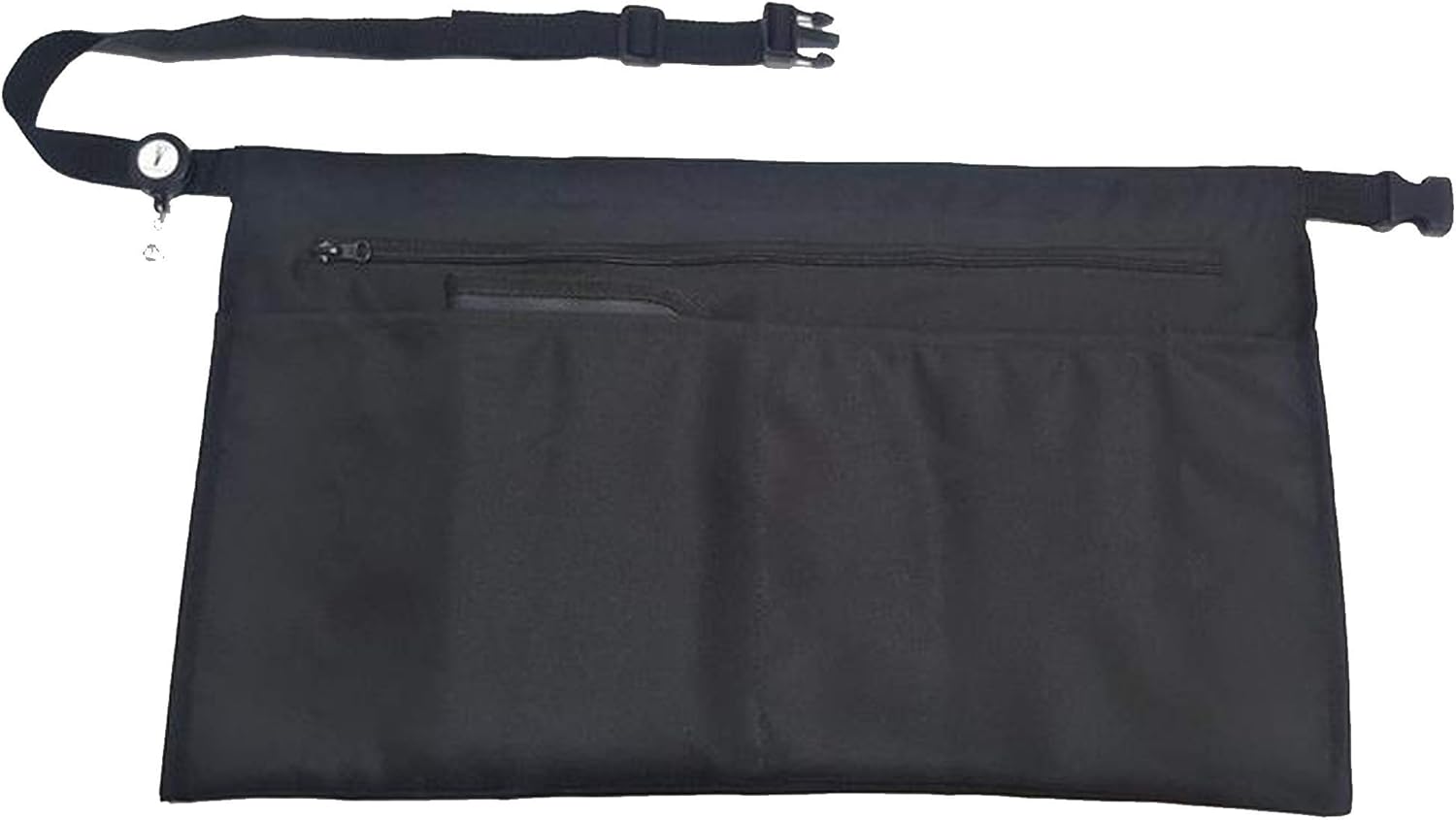 5 Pockets Black Waist Apron (22x13 inches). Clip-on Server Apron with Zipper pocket. Restaurant Half Aprons Waitress, Waiter, Server, Bartender, Busser, Barista, Money Apron, Check Holder, Organizer