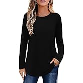 Elesomo Womens Shirts Casual Crew Neck Short/Long Sleeve Tunic Tops Tees