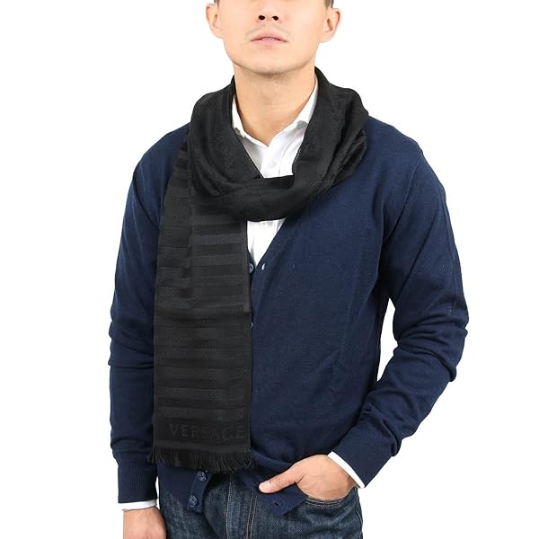 Versace IT00634 NERO Black 100% Wool Mens Scarf