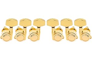 Musiclily Pro 3R3L 18:1 Ratio Full Sealed Locking Machine Heads Tuners Tuning Pegs Keys with Big Hex Button 45 Degree Screw for Acoustic Electric Guitar, Gold