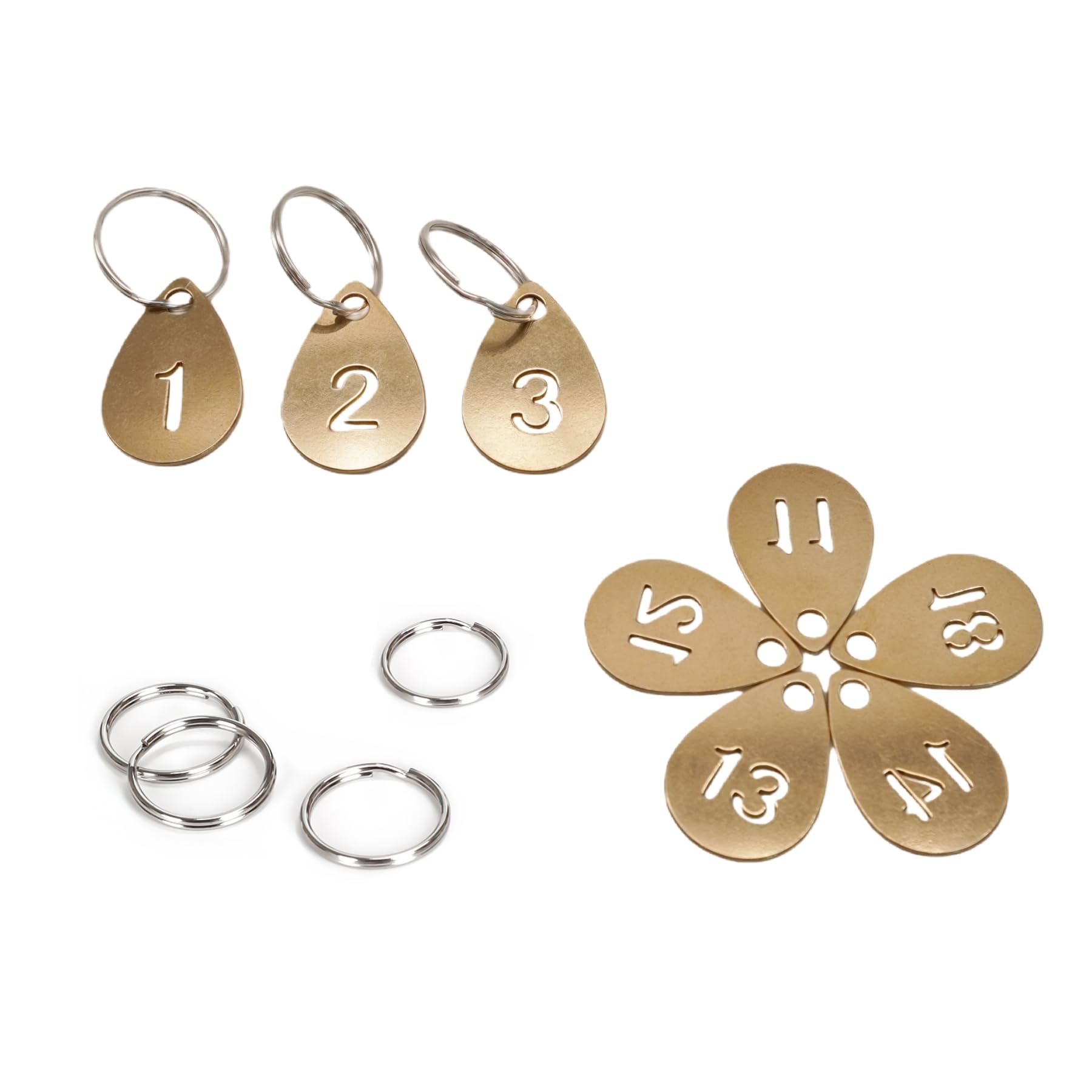 NanTun Brass Droplet Shape Key Tags with Ring, Hollowed Number ID Tags Key Chain, Numbered Key Rings - 1 to 10
