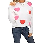 Women's Pullover Sweaters Loose Long Sleeve Crew Neck Knit Sweatshirt Casual Cute Heart Sweater Y2K Tops