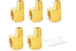 GASHER 5PCS Brass Brake Line 90 Degree Elbow Fittings 5/8"-18 Threads Inverted Flare Female x 3/8"NPT Male Union for Fuel/AIR/Lquid/Gas