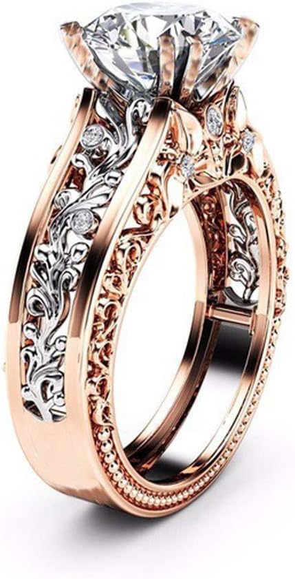 Bokeley Rings, Valentine's Day Fashion Women Color Separation Rose Gold Engagement Wedding Floral Ring (Silver, US: 11)