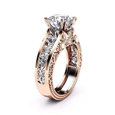 Quaan-Home Mode Frau Farbe Trennung Rose Gold Hochzeit Engagement Blumen Ring