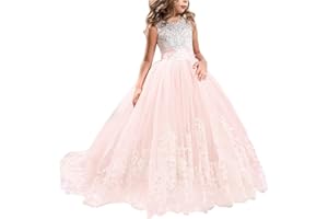 NNJXD Girls Princess Lilac Pageant Long Dress Kids Tulle Prom Ball Gowns