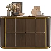 AUZ 50" Fluted Sideboard Buffet Cabinet with Storage,Fully Assembled,Walnut | Mid-Century Modern Credenza with Curved Edge &amp; Gold Accents, Coffee Bar Table Console for Dining Room Kitchen Entryway