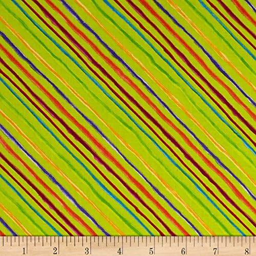 Loralie Designs Calico Cats Bias Stripe Quilt Fabric By The Yard, Lime