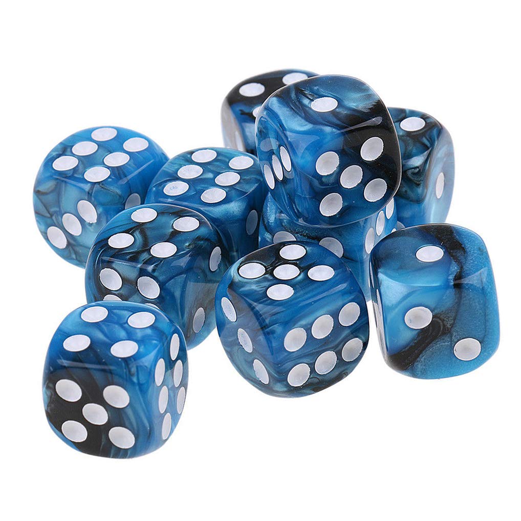 10PCS Polyhedral Dice D6 Dice 16mm Acrylic Dice Game Dice for RPG MTG DND Dice Table Games (Blue Black)
