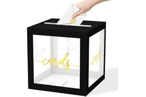 JCTHKUKU Card Box for Party, Gold Foil Gift Cards Receiving Box Holder for Wedding, Bridal Shower, Graduation, Birthday, Retirement, Baby Shower, Anniversaries Party Decorations (8.7'' Clear Black)