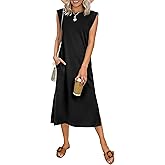 ANRABESS Womens Summer Casual Midi Dress Sleeveless Crewneck Loose Split Wrinkle-Free Beach Travel Vacation Long Sundress