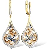 Santuzza 925 Sterling Silver Cubic Zirconia Flower & Dragonfly Enamel Earrings for Women