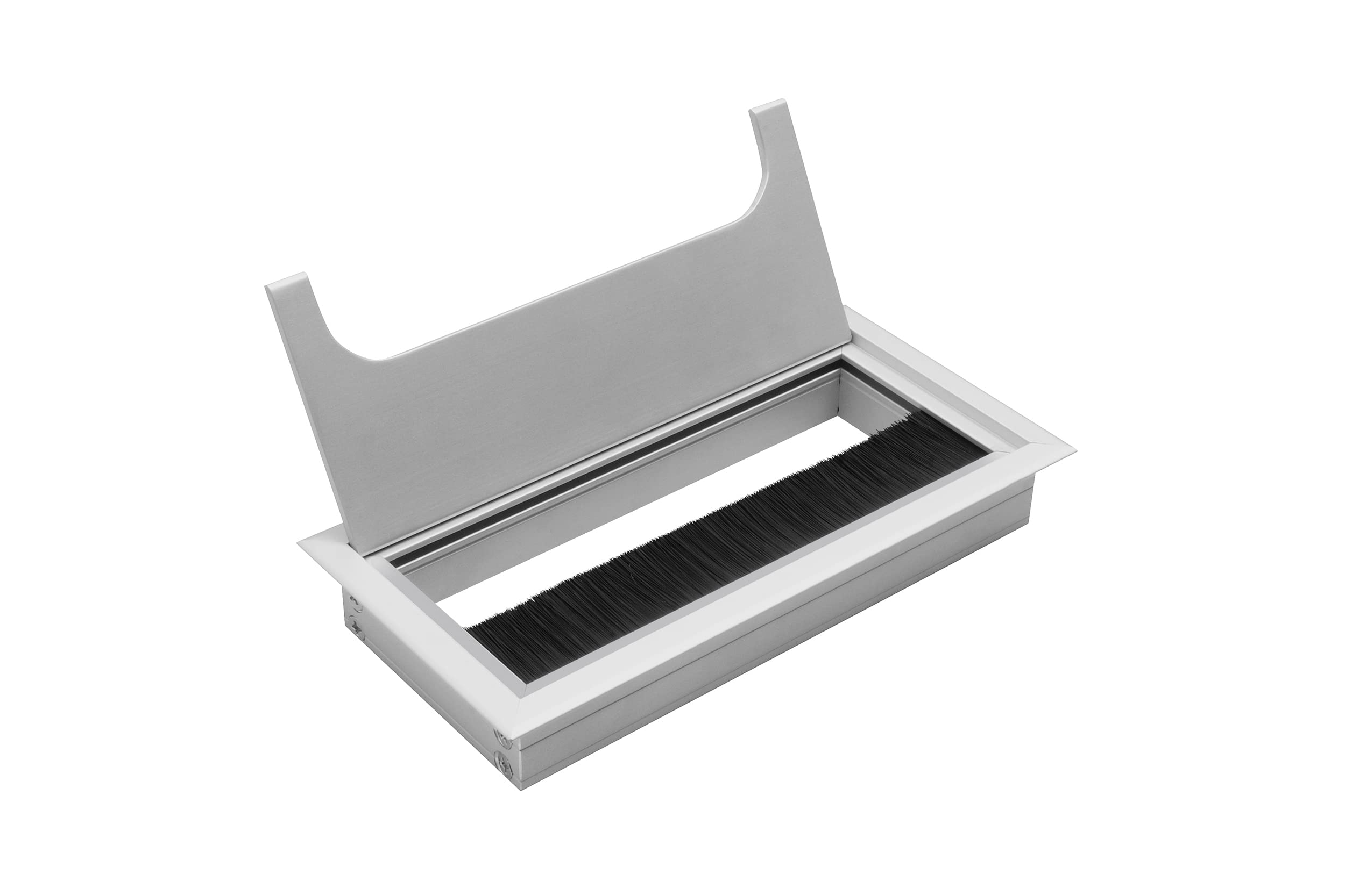 GTV Merida Cable Grommet with Opening Lid Rectangular Cable Organiser for Furniture Cable Management for Worktop Installation 80 x 160 mm Silver