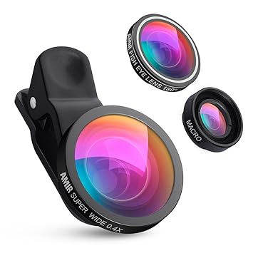 AMIR 3 in 1 Cell Phone Lens, 180° Fisheye Lens + 4X Macro Lens + 0.4X Wide Angle Lens, Professional HD Camera Lens Kits, Clip on Smartphone Lens, for iPhone 7/ 7 Plus/ 6/ 6s Plus/ SE, LG, HTC, Huawei, Samsung and Other Smartphone