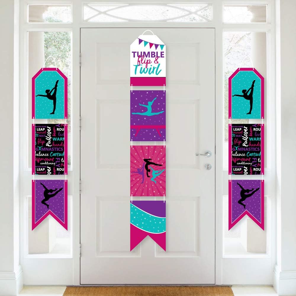Big Dot of Happiness Tumble, Flip and Twirl - Gymnastics - Hanging Vertical Paper Door Banners - Birthday Party or Gymnast Party Wall Decoration Kit - Indoor Door Decor