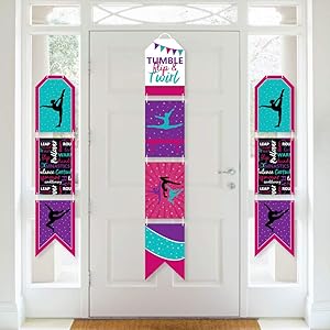 Big Dot of Happiness Tumble, Flip and Twirl - Gymnastics - Hanging Vertical Paper Door Banners - Birthday Party or Gymnast Party Wall Decoration Kit - Indoor Door Decor