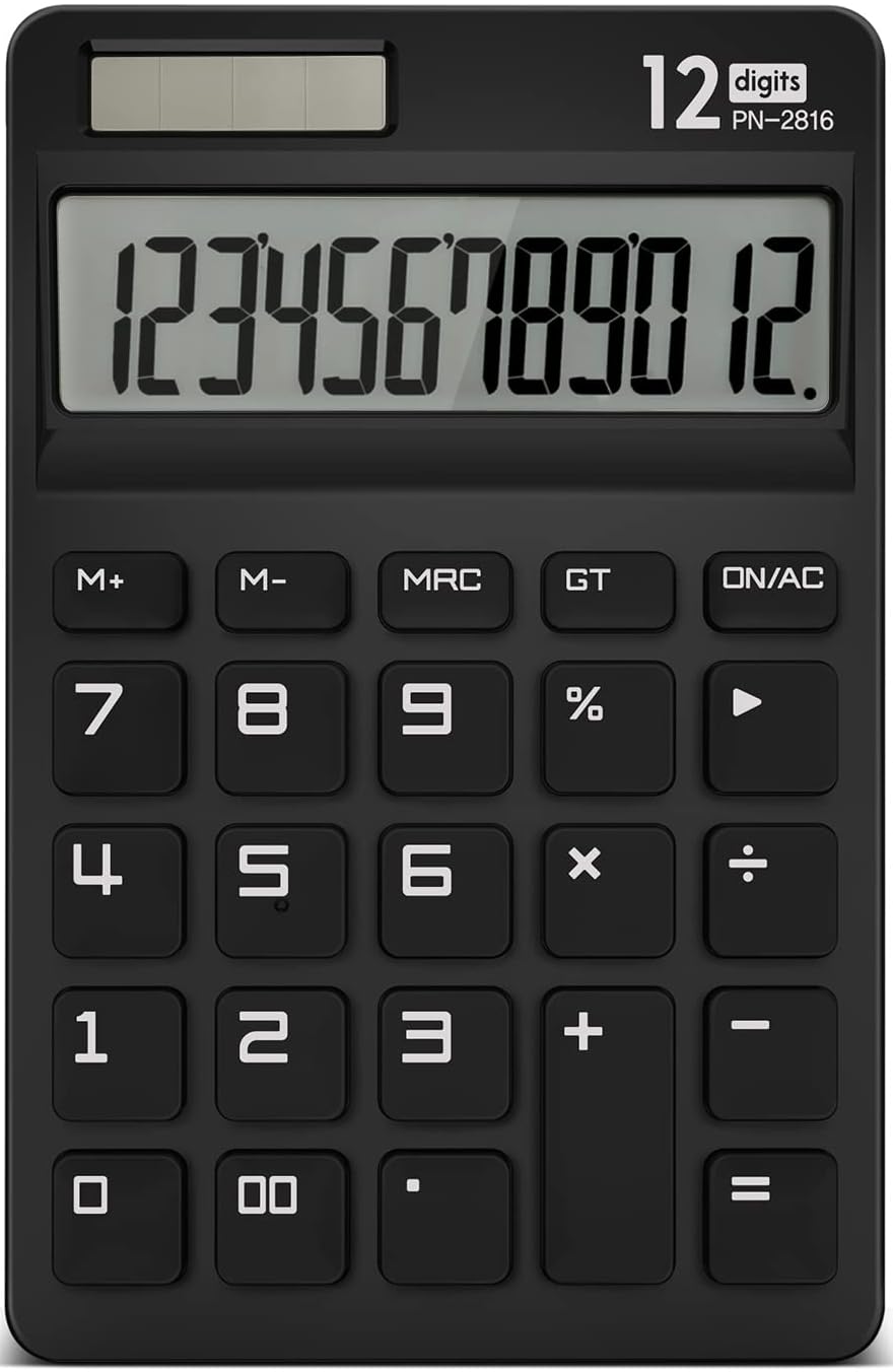 EooCoo Basic Standard Calculator 12 Digit Desktop Calculator with Large LCD Display for Office, School, Home & Business Use, Modern Design