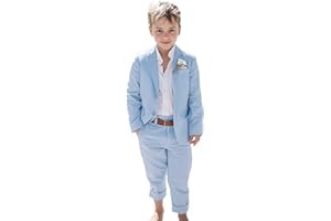 Tesscy Boys Linen Suits Beach Wedding Suit Summer Slim Fit 2 Piece Kids Lightweight Linen Suit Jacket Pant Set