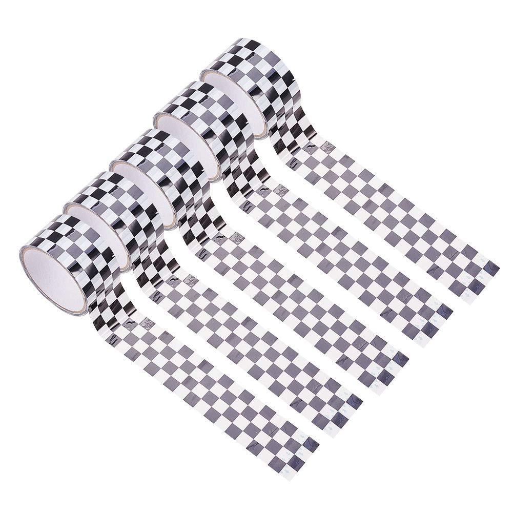 WANDIC Checkered Flag Tape, 5 Rolls Black and White Checkerboard Tape Adhesive Sticker for DIY Crafts, Party Decorations (Square Pattern)