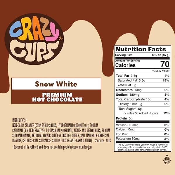 CRAZY CUPS WHITE HOT CHOCOLATE PODS, RICH & CREAMY FLAVORED HOT CHOCOLATE SINGLE SERVE CAPSULES FOR KEURIG K CUP BREWERS, 22 COUNT