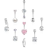 BSJ4U Gold Plated Silver Belly Button Ring Surgical Stainless Steel Belly Rings for Women Pink Heart Clicker Pearl CZ Teardrop Dangle Navel Belly Button Piercing Jewelry