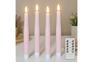 KunSwenn Pink Flameless Taper Candles, Spring LED Flickering Taper Candles Battery Operated with Remote Timer, 4 Pcs Flameles