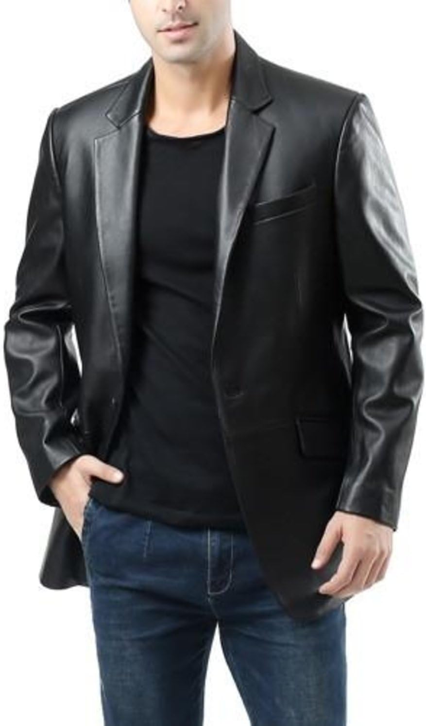 Leather Hubb Black Heather New Zealand Lambskin Men's Leather Blazer/Jacket/Trench- N7