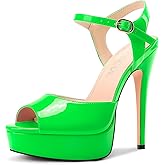 Aachcol Womens Peep Toe Platform Heels Ankle Strap Stiletto High Heel Sandals Prom Dress Shoes 5.1 Inches Heels