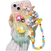 Dzdcase Designed for iPhone Case,Cute Rainbow Rabbit Duck Kawaii Cartoon Animal Wristband Strap Bracelet Chain Soft Shockproof Cover Phone Case (Pink,iPhone 16)