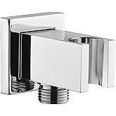Chrome Wall Supply Elbow with Hand Shower Holder, Keymark Brass Square 1/2″Shower Hose Connector, Wall Mount Drop Ell Union W